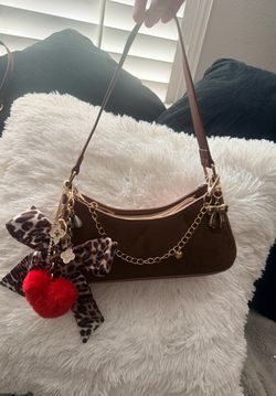 Brown Mini Shoulder Bag with Gold Chain