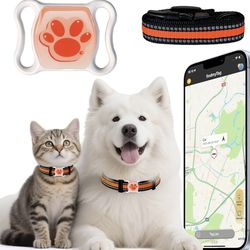 Pet GPS Tracker for Dogs & Cats - No Monthly Fee/Subscription, Free Pet Collar Included | Waterproof, Anti-Lost, Real-Time Tracking Collar | 365-Day L