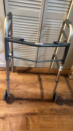 Lightweight Two Button Folding Walker with 5" Wheels, Aluminum Frame Supports up to 300 lbs