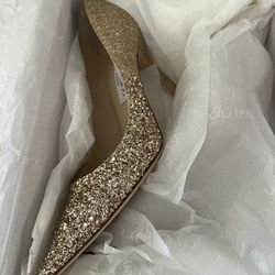 Jimmy Choo Agnes Glitter Pumps – Gold – Size 40.5 (US 10.5)
