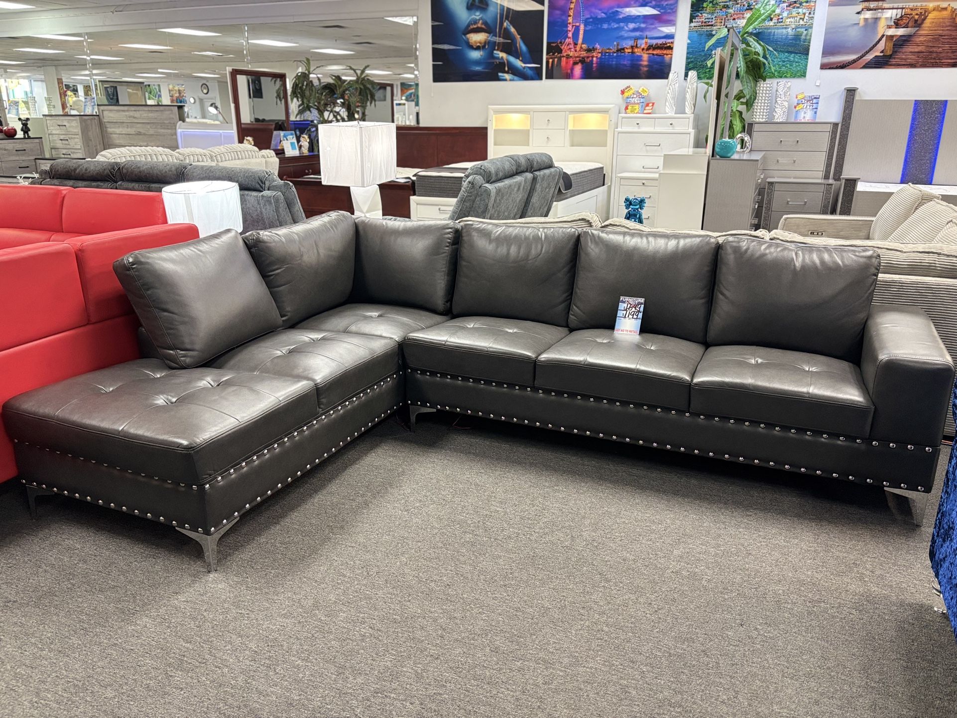 Gray Gel Leather L- Shaped Sectional Couch For Sale ( Closeout Fall Liquidation) We Deliver