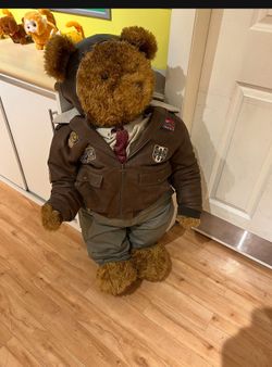 3ft Tall Vintage Teddy Bear Leather Jacket USA Air Forces