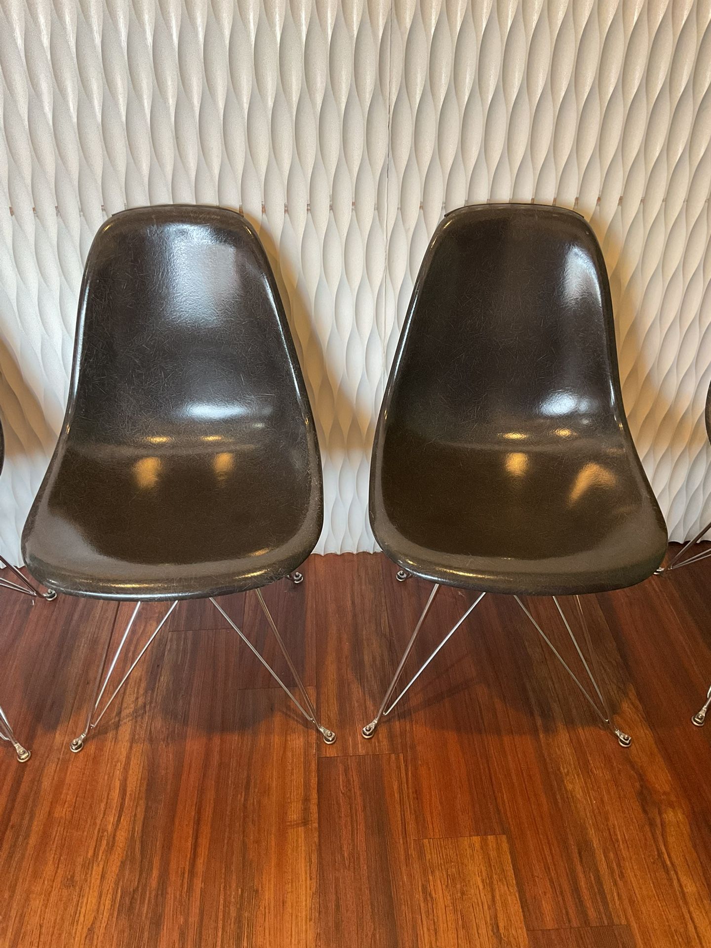 MCM Modernica Case Study side shell chair with Eiffel base in black. Set of 4.