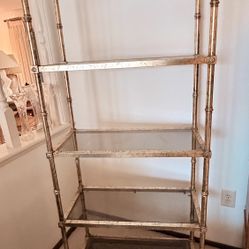 Vintage Italian Brass & Glass with Gold Gilted 5 shelves Etagere Hollywood Regency