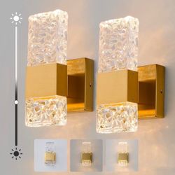 Gold Dimmable Crystal Wall Sconces Set of Two