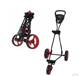 Caddymatic Golf Continental 3 Wheel Folding Golf Push/Pull Cart Black/Red