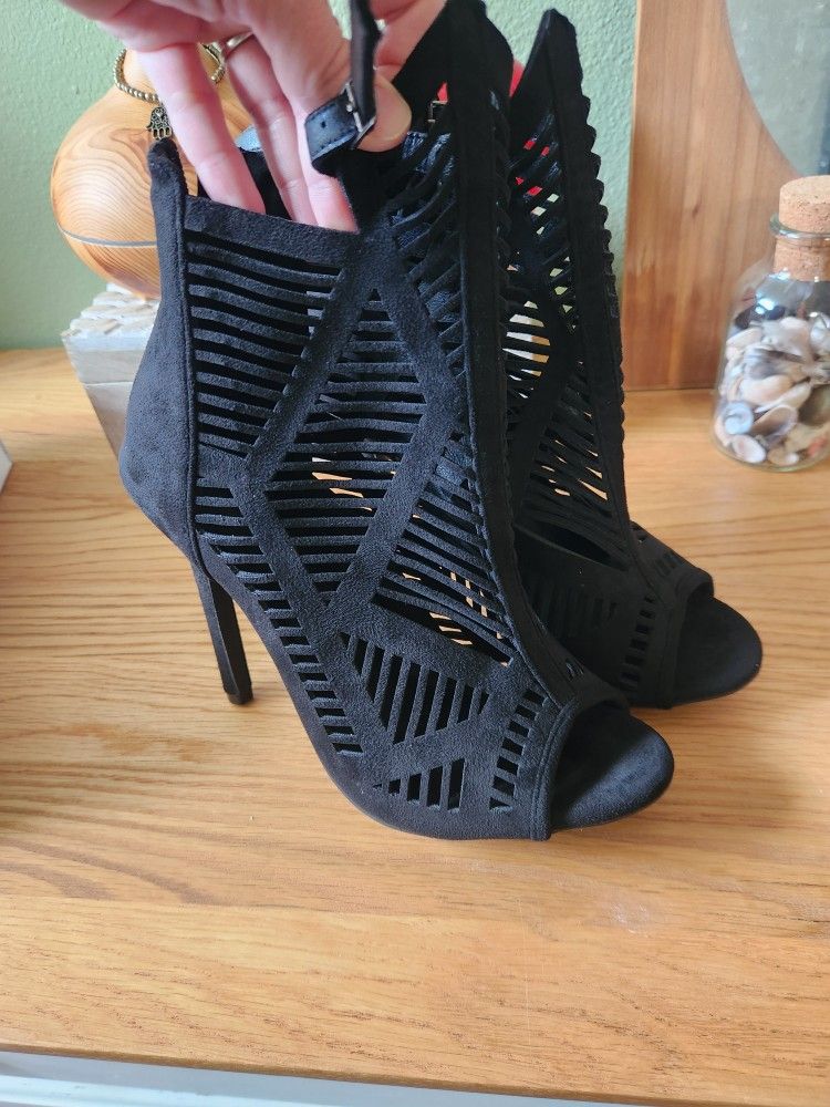 Black Peeptoe Cutout Heels