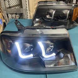 2004 To 2008 Ford F-150 Black Housing Headlights Halo 3D LED Farros Luces