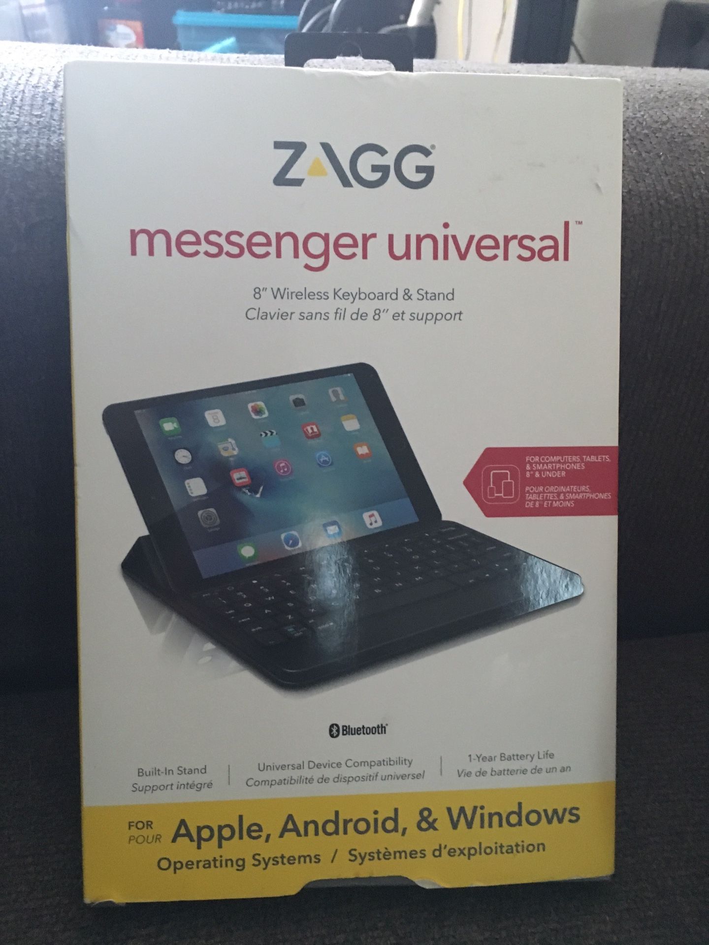 Brand new Messenger universal 8 inch wireless keyboard and stand Zagg for Apple android and windows
