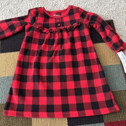 Carter Baby Girl Long Sleeve Red Plaid Dress- 12 Months- New with Tag