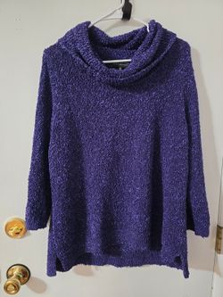 Jones New York Woman 2X Purple Textured Cowl Neck Pullover Sweater