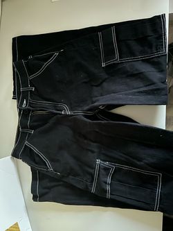 Black Cargo Pants with White Contrast Stitching