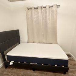 Dark Gray Fabric Bed Frame and Headboard - Lightly Used