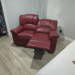 Red Durable Leather Like Recliner Loveseat Couch