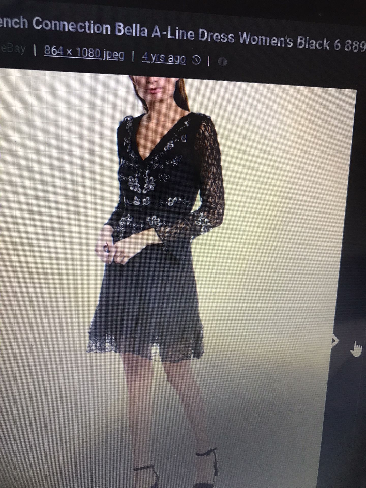Elegant Black Size 10 Bella Sparkle Embellished Lace Dress French Connection