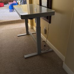 Modern White Standing Desk with Pullout Drawer