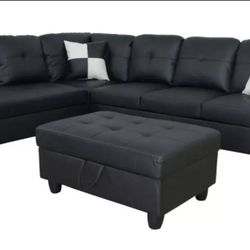 Black sectional couch with ottomanand 2 pillows(New)