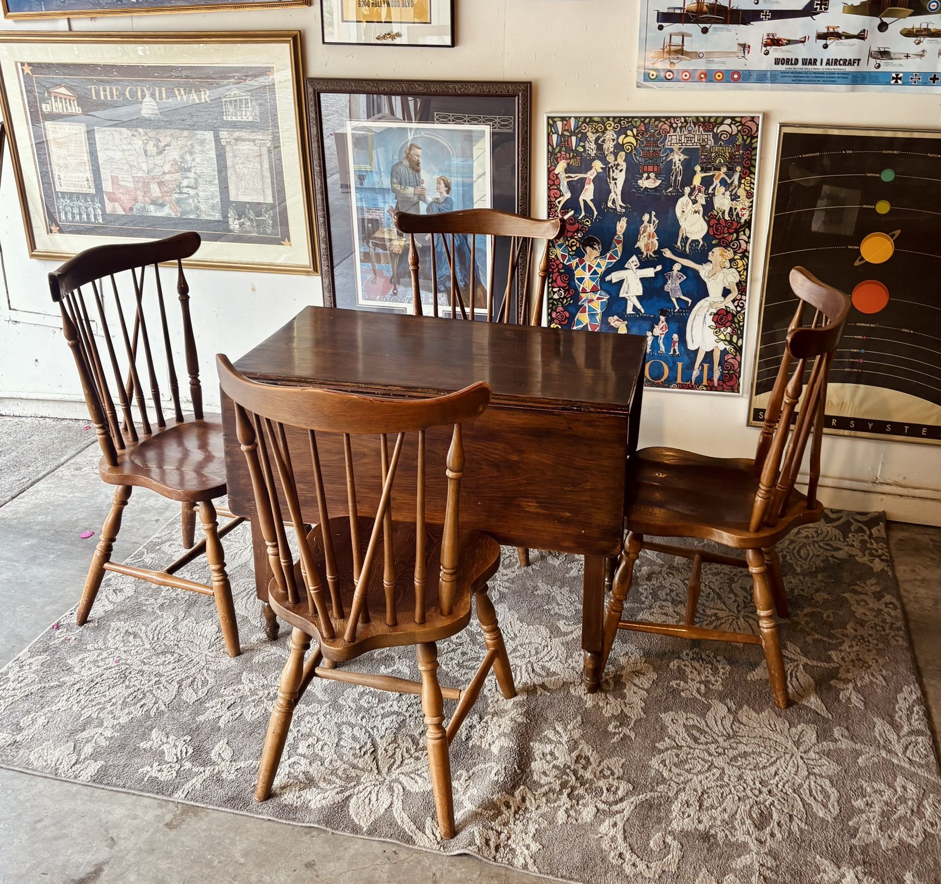 Antique Drop Leaf Table, Wood , dining table, farmhouse kitchen table, solid wood, 4 chairs