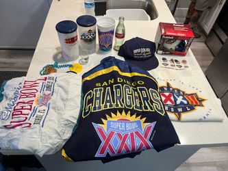Vintage San Diego Chargers Super Bowl XXIX Memorabilia Lot Large Custom Flag Hat