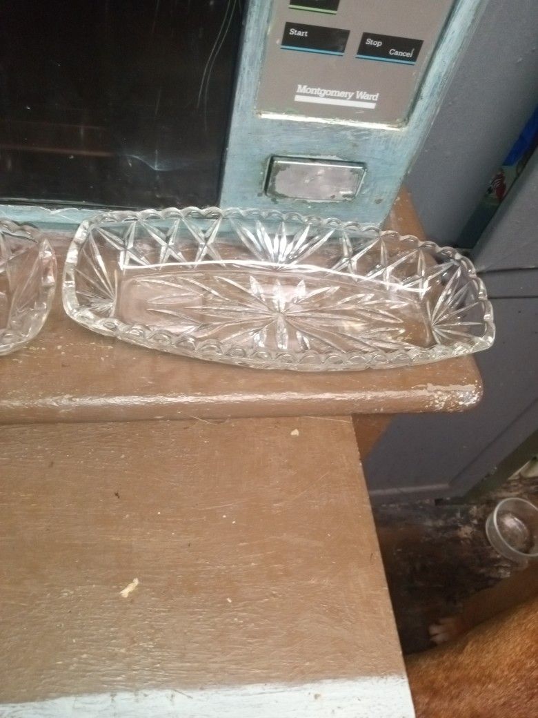 2 glass relish dishes