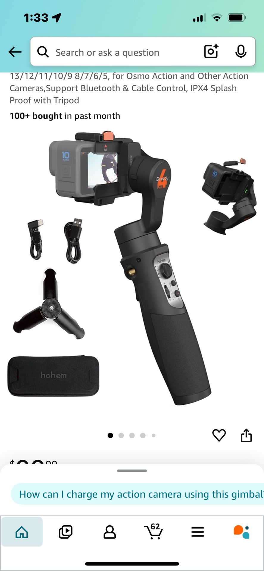 hohem iSteady Pro 4 3-Axis Gimbal Stabilizer for GoPro 13/12/11/10/9 8/7/6/5, for Osmo Action and Other Action Cameras,Support Bluetooth & Cable Contr