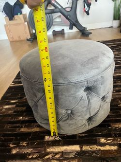 Gray Velvet Round Tufted Ottoman