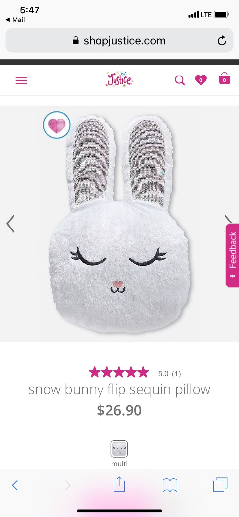 Justice Snow bunny flip sequin pillow for Sale in Houston TX