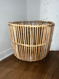 Large Rattan Basket with Metal Legs