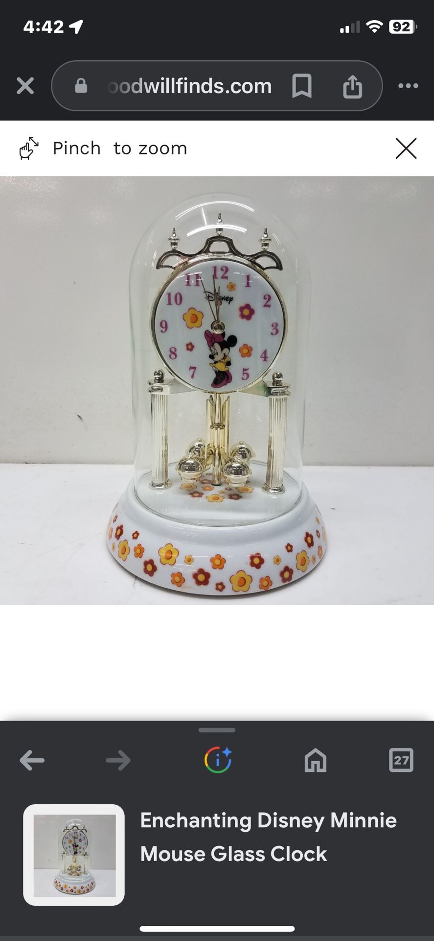 Disney Minnie Mouse Porcelain Glass Some Clock