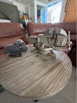 Set of Two Used Bench Vises – Heavy Duty 5 Inch Swivel Base and Compact Made in Japan Vise