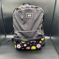VANS Off The Wall Backpack Black Floral Smiley Hearts School Bag