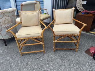 2- Vintage Bamboo Patio Arm Chairs