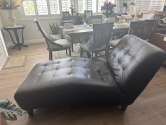 Chateau d'Ax Chocolate Leather Chaise Lounger 3’wide x 4’L couch chair tufted button modern look