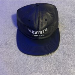 Black Leather Supreme Hat 