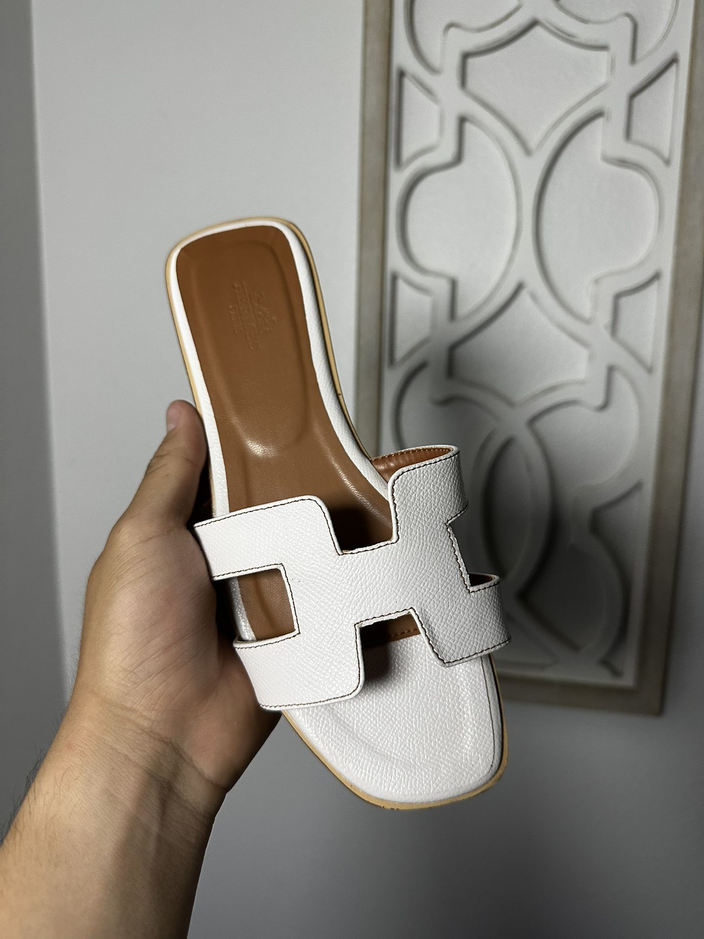 Hermes White Leather Sandal
