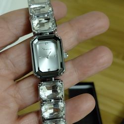 Brand New Women Square Watch  Luxury  Staniless Steel  water Diamond Original Quartz Bracelet Clock 