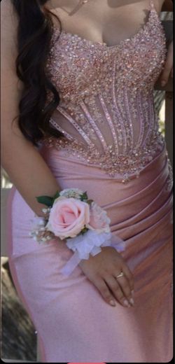 Pink Beaded Corset Formal Gown