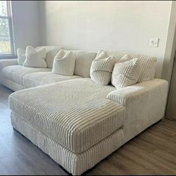 Ashley Lindyn Ivory White Cloud Soft Cozy Plush Modular Sectional Couch With Chaise 