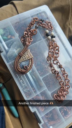Handmade Copper Wire Wrapped Stone Pendant Necklace