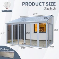 10×14 ft Enclosed Patio Cover with 3 Lockable Sliding Doors, All Season Sunroom with aluminum alloy frame ,Polycarbonate Roof and transparent solid PC