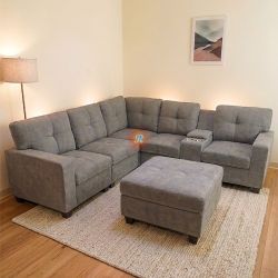 Modular Sectional Sofa Couch with Console and Ottoman