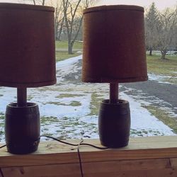 Mini Whiskey Barrel Lamps Tweed Shades