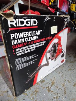 RIDGD
POWERCLEAR"25 fts  DRAIN CLEANER
CLEARS %" - 1 1%" DRAIN LINES UPTOZ5
CLEAR COVER PROVIDES CABLE WISIBILT AUTOFEED TECHNOLOGY ADVANCES AND RETRI