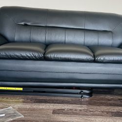 Upholstered 3-seater Faux Leather Black Sofa 