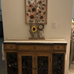 Wood Cabinet With Medal Inserts And Drawers 