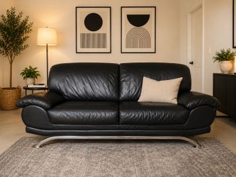 Genuine Leather Modern Sofa – Contemporary Chrome Base Design