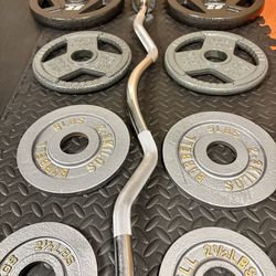 Pretty Cool Start Olympic Curl Bar with Pairs on 25s to 2.5s Pounders. BRAND NEW!! Brute W: 105#