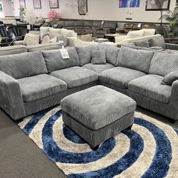 Dark Gray Sofa Sectional w/ Ottoman 