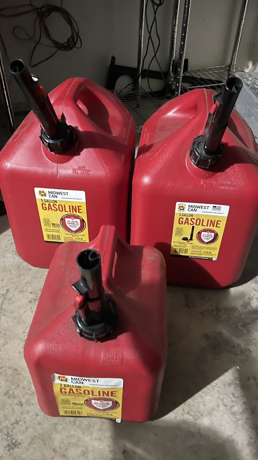 Gas Cans - 5 Gallon And 2 Gallon