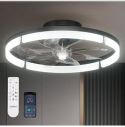 addlon Ceiling Fans with Lights and Remote, 20'' Low Profile Ceiling Fans, 3000-6000K Dimmable Modern Flush Mount LED Fan Light, Fandelier Ceiling Fan